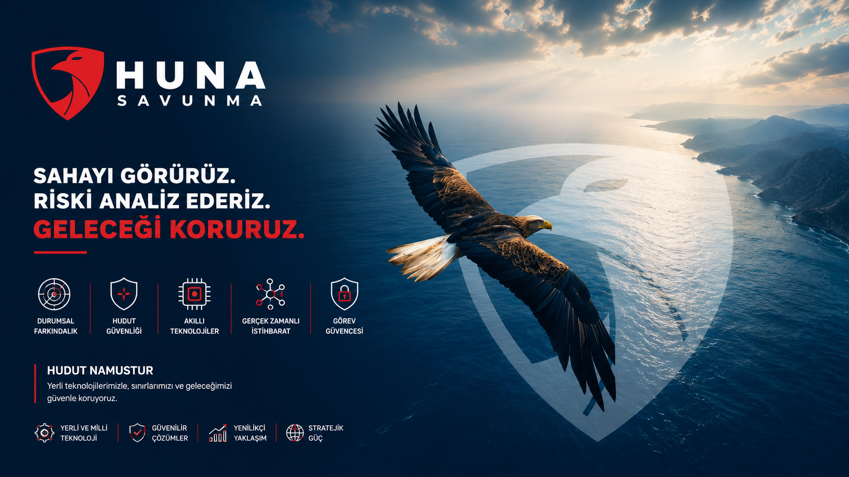 HUNA Savunma kartalı ve kıyı gözetleme alanı